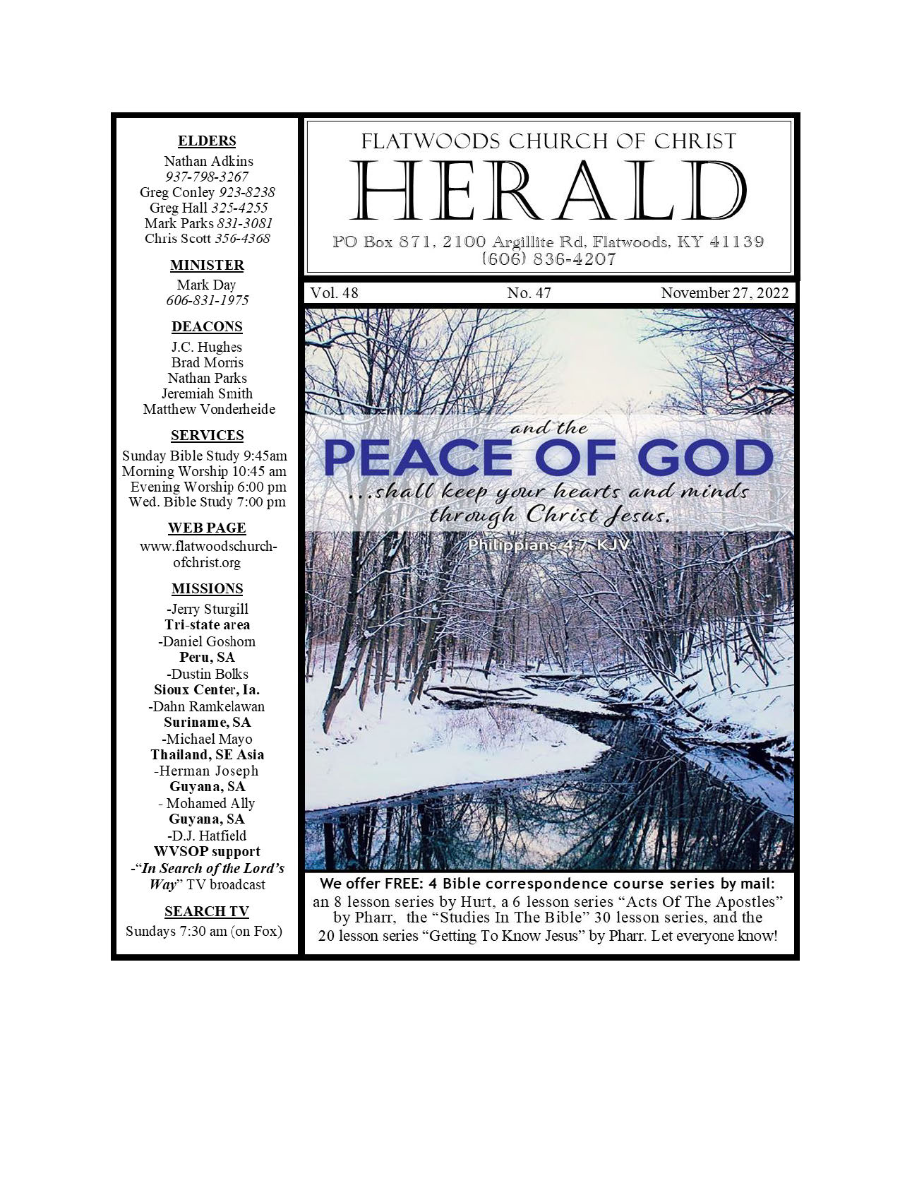 the Herald bulletin November 27th edition Flatwoods church of Christ