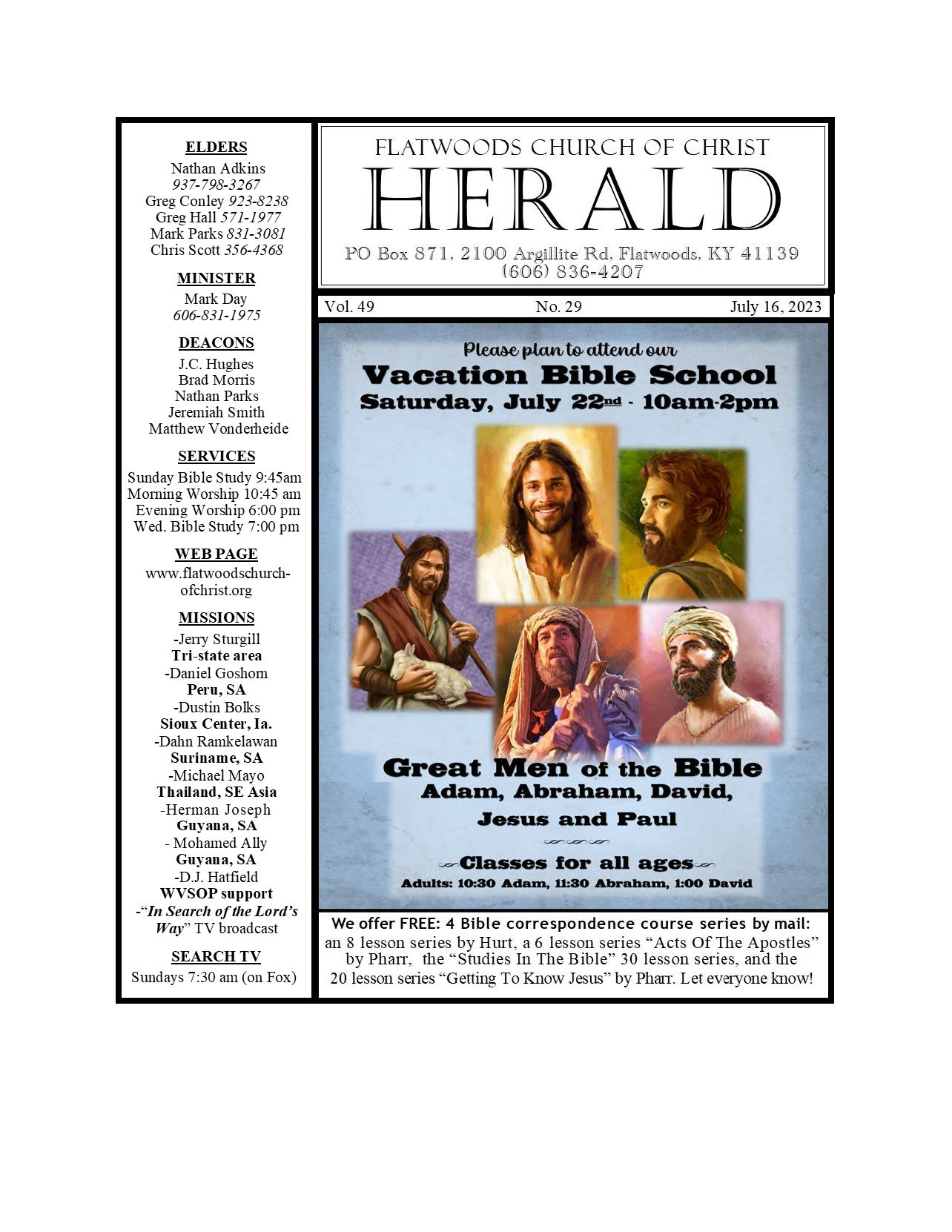 the Herald bulletin July 16th edition Flatwoods church of Christ