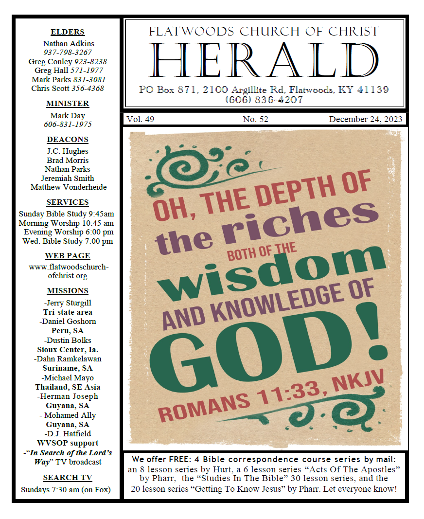 Herald Bulletin Dec 24th Edition Flatwoods church of Christ