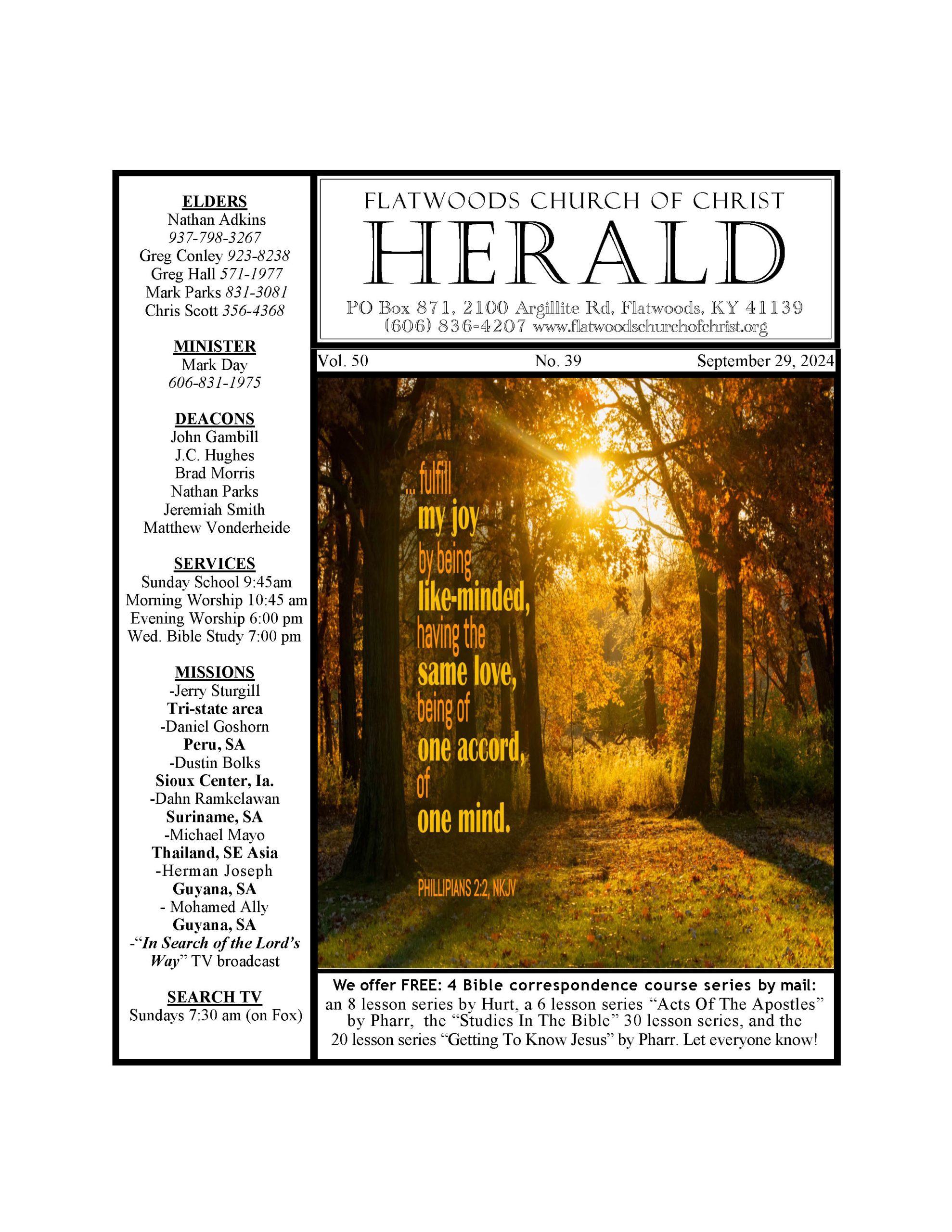 The Herald Bulletin September 29th Edition Flatwoods church of Christ