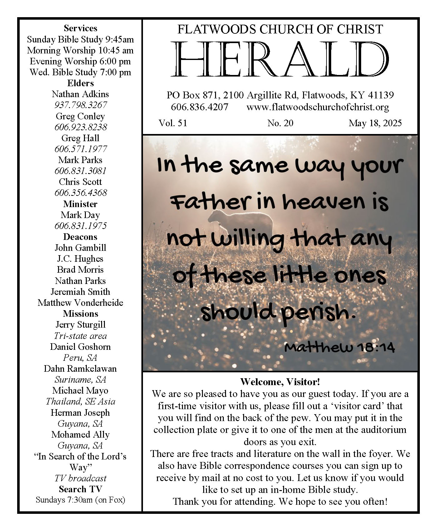 The Herald Bulletin May 18th Edition Flatwoods church of Christ