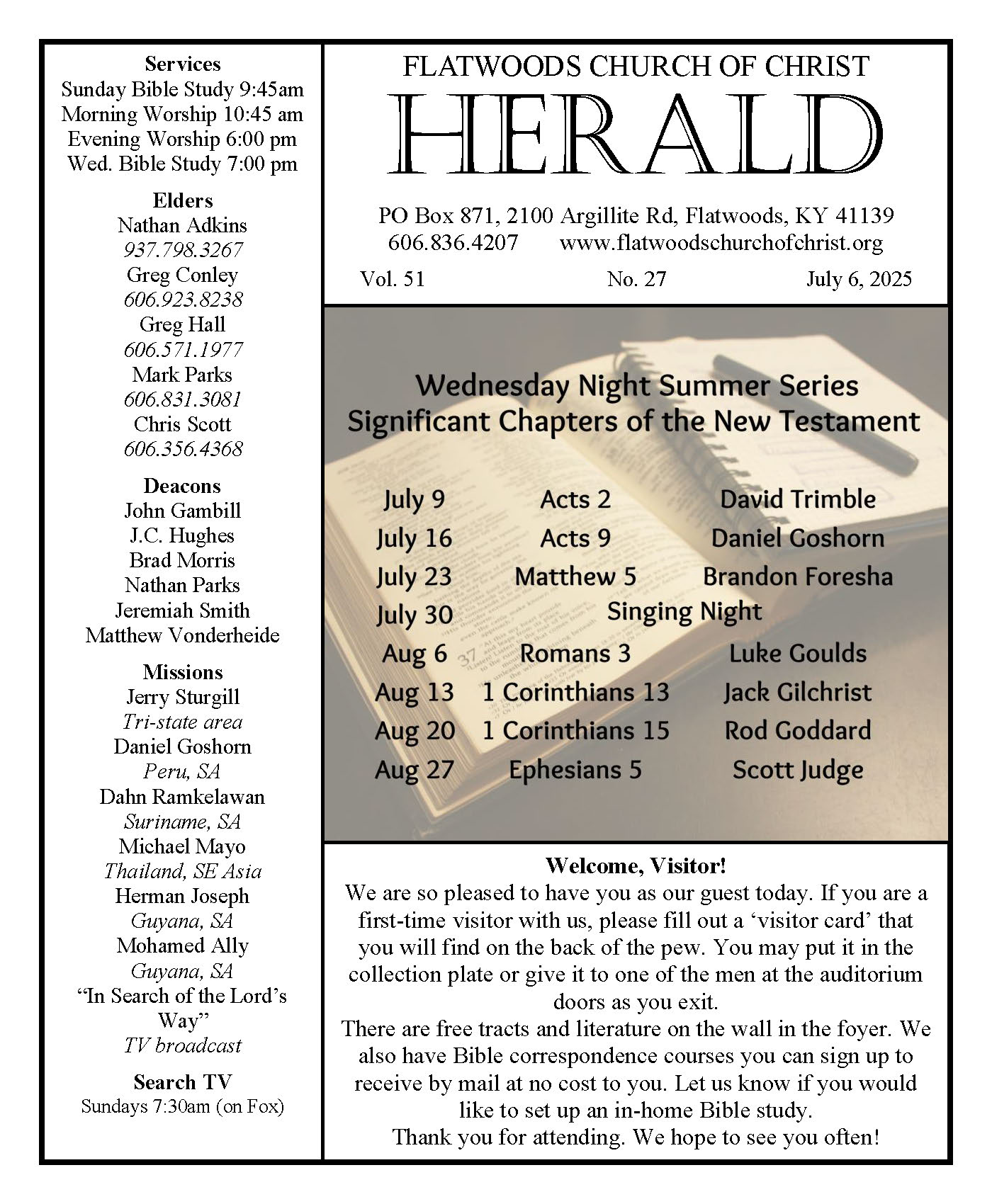 The Herald Bulletin July 6th Edition Flatwoods church of Christ