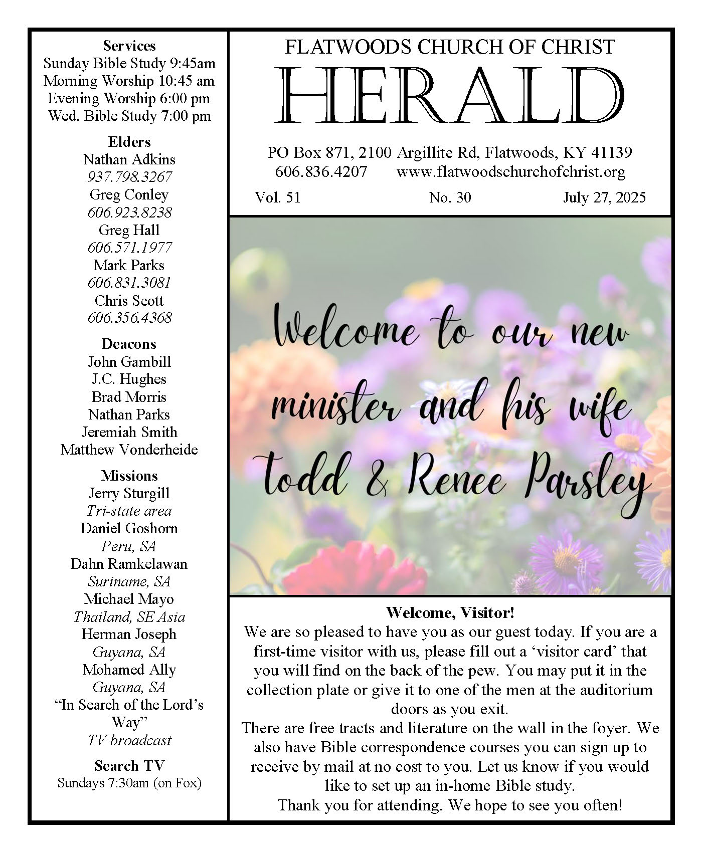 The Herald Bulletin July 27th Edition Flatwoods church of Christ