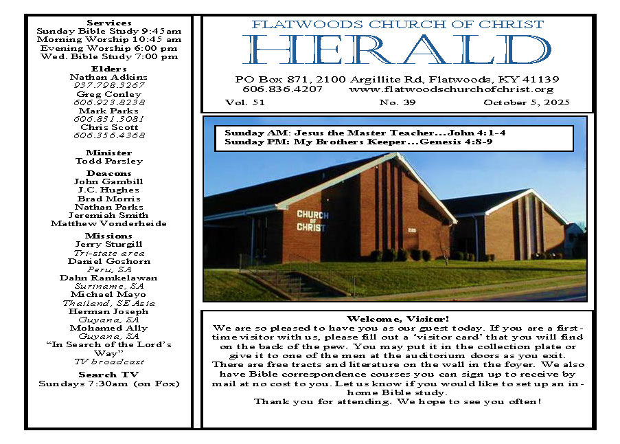 The Herald Bulletin October 5th Edition Flatwoods church of Christ